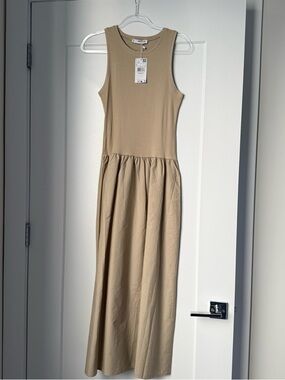 Mango Sleeveless Tan Midi Dress